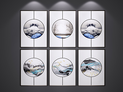 New Chinese Landscape Painting Decorative Hanging Painting 3d model