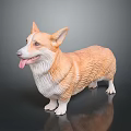 Realistic Corgi Statue With Tongue Out Standing On Reflective Black Surface