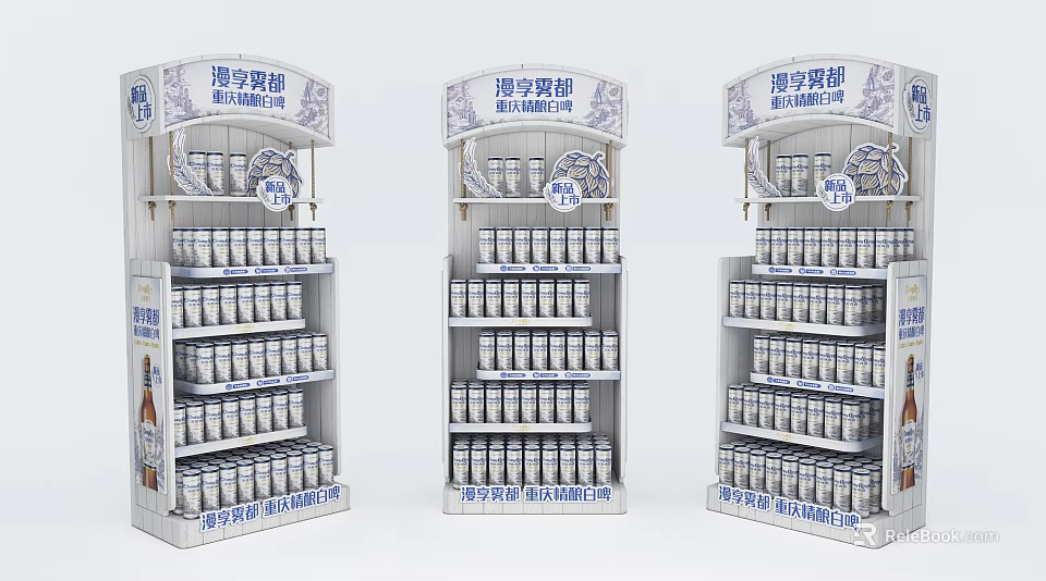 Supermarket Grocery Display Shelves Stocked with Canned Yogurt Products 3d model 