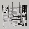 Bathroom Daily Essentials With Hanging Rack Mirror Towels Toiletries Storage And Toilet Brush