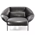 Modern Black Leather Single Sofa With Curved Backrest and Metal Legs and Comfortable Cushion Design