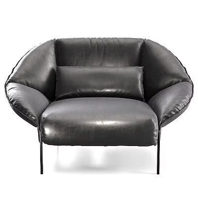 Modern Black Leather Single Sofa With Curved Backrest and Metal Legs and Comfortable Cushion Design 3d model