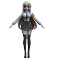 Anime Woman With Long Hair Wearing White Shirt Plaid Skirt Yellow Armband Knee High Socks
