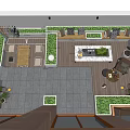 Courtyard Garden Design With Various Plants Outdoor Seating Paved Floor And Ambient Lighting