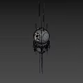 Game and Movie Character Design Featuring Floating Sphere With Green Accents and Hanging Cables