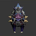 Mythical Armored Boar Creature With Blue Glowing Tusks Spiked Back And Chain Armor