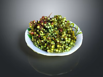 Fresh Sichuan Peppercorns in White Plate with Green and Red Berries 3d model