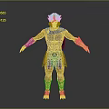 Game Movie Warrior Character With Red Hair Blue Armor Yellow Clothing And Standing Pose
