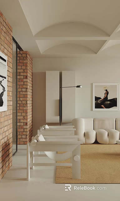 Modern Cream White Sofa And Coffee Table Combination For Warm Cozy Living Room Interior 3d model 