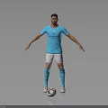 Manchester City Football Player In Light Blue Jersey Standing With Football On Black Background