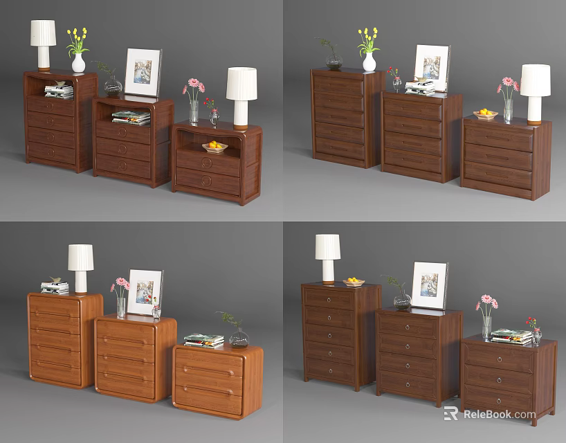 Elegant Modern Wooden Chest of Drawers With Table Lamp Vase and Decorative Frames 3d model 