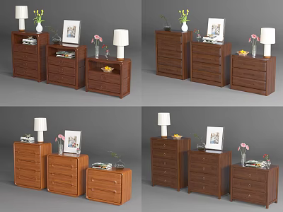 Elegant Modern Wooden Chest of Drawers With Table Lamp Vase and Decorative Frames 3d model