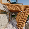 Traditional Modern Homestay Building With Stone Walls Wooden Structure Courtyard And Glass Skylight Design