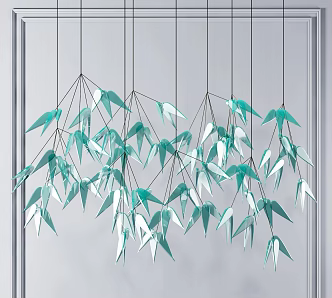 Modern bamboo leaf crystal chandelier 3d model