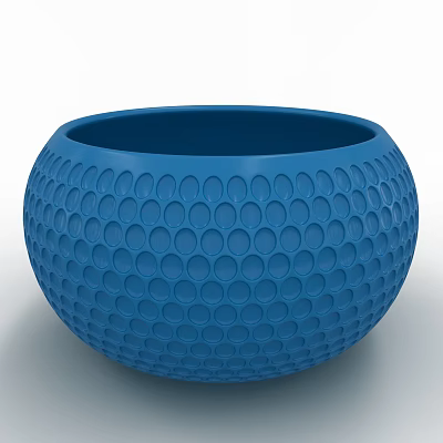 Blue Round Ceramic Bowl With Modern Honeycomb Circular Dot Texture Design 3d model