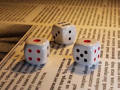 Fun Classic Board Game Entertainment With Three Dice On Newspaper Surface 3d model