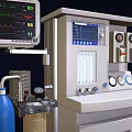 Medical Anesthesia Machine With Display Screen Control Knobs Reservoir Bag And Wheeled Cart 3d model
