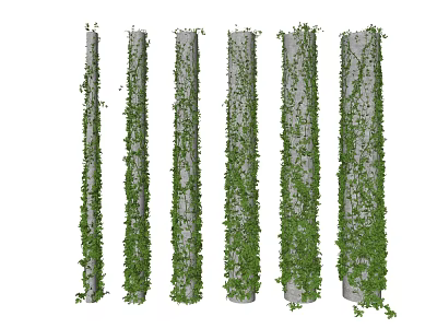 Row of Concrete Pillars Covered by Green Vines With Lush Foliage 3d model