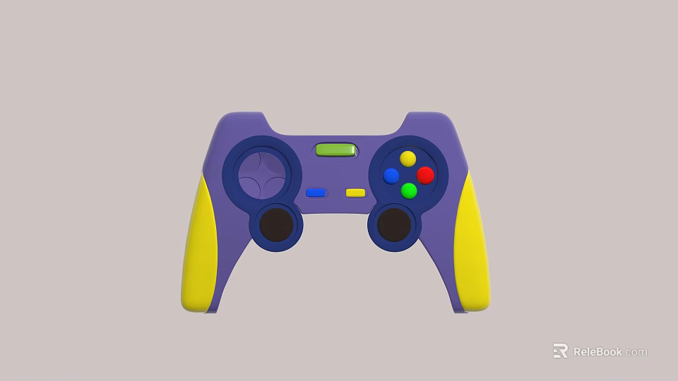 Electric Toy Game Controller With Purple Body Yellow Grips And Colorful Buttons 3d model 