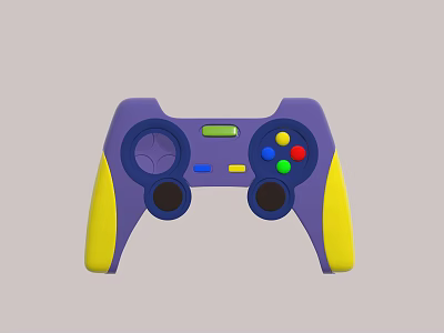 Electric Toy Game Controller With Purple Body Yellow Grips And Colorful Buttons 3d model