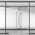 Modern Glass Partition Interior With Black Frame And Reflective Floor Design
