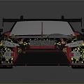Dark Blue Racing Car With Purple Rear Spoiler And Colorful Decals Design