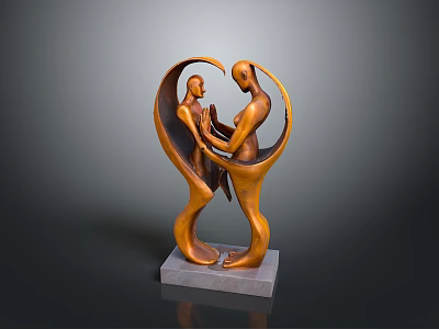 Artistic Bronze Decorative Sculpture With Two Human Figures Embracing And Square Marble Base 3d model