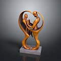 Artistic Bronze Decorative Sculpture With Two Human Figures Embracing And Square Marble Base