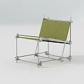 Modern Lounge Chair With Green Fabric Seat And Metal Frame Design