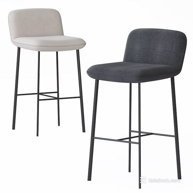 Modern Grey And Beige Upholstered Bar Stools With Metal Frame And High Legs 3d model 
