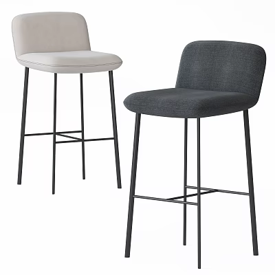 Modern Grey And Beige Upholstered Bar Stools With Metal Frame And High Legs 3d model