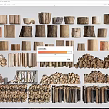 Various Natural Stone and Wood Materials Including Stacked Logs and Textured Stones