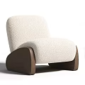 Modern Accent Chair with Cream Fuzzy Fabric and Dark Brown Wooden Base in Contemporary Design