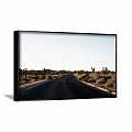 Landscape Painting Featuring Empty Road Leading Into Joshua Trees Mountain Range And Soft Light Sky