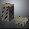 Two Modern Architectural Models Featuring Square Openings Different Heights And Light Colored Flat Tops 3d model