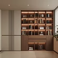 Modern Minimalist Wooden Bookshelf With Recessed Ambient Lights And Multi Functional Home Storage Cabinets