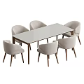 Modern Dining Table Set With Rectangular Glass Top And Six Light Gray Upholstered Chairs 3d model