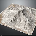3D Terrain Model Featuring Mountain Range With Snow Covered Peaks And Topographic Details