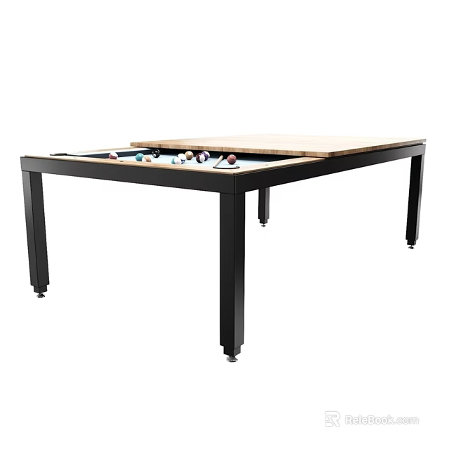 Modern Billiard Table as Entertainment Appliance with Wooden Top Black Legs and Billiard Balls 3d model 
