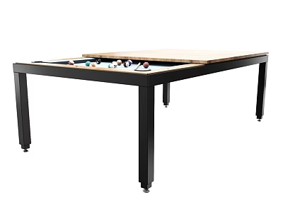 Modern Billiard Table as Entertainment Appliance with Wooden Top Black Legs and Billiard Balls 3d model