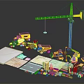 Construction Site Equipment Featuring Yellow Crane Vehicles Building Materials And Models 3d model