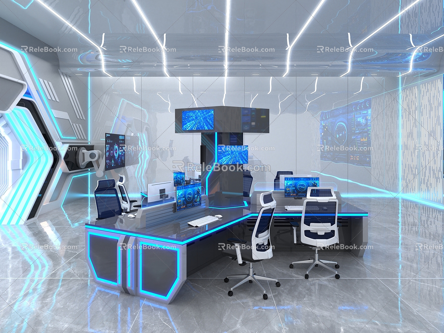 Modern monitoring room console 3d model