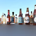 Multiple Liquor Bottles In Various Colors And Shapes Arranged On Blue Background