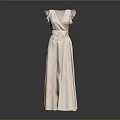 Elegant Light Pink Long Dress With V Neck Ruffle Sleeves And Waist Detail
