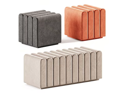 Stylish Modern Upholstered Sofa Stools in Gray Orange Beige with Parallel Design 3d model