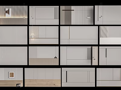 Modern Minimalist Bedroom Accent Wall Designs With Light Colored Panels And Wooden Accents 3d model