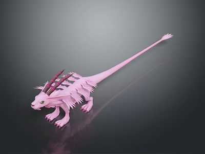 Pink Fantasy Creature Character With Spiked Back Wings And Long Tail 3d model