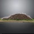 Stacked Wood Pile With Stone Decorations And Green Grass Natural Landscape Model