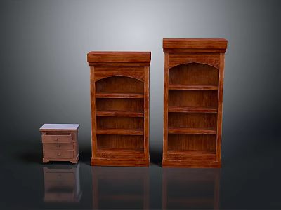 Wooden Furniture Collection With Arched Top Bookshelves And Small Drawer Cabinet 3d model