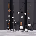 Stylish Wall Lamps With Wooden Metal Frames And Spherical Balls On Dark Walls Light Floors